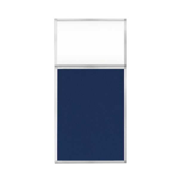 Hush Panel Configurable Cubicle Partition 3' x 6' W/ Window Navy Blue Fabric Clear Window